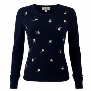 Vintage Navy Sweater with hand embroidered daisies